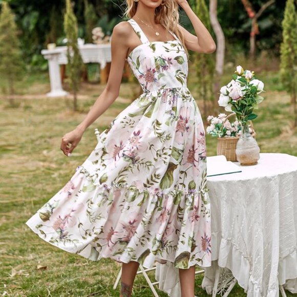 CottageCore FLoral Print Maxi Dress Pink - Picture 3 of 13